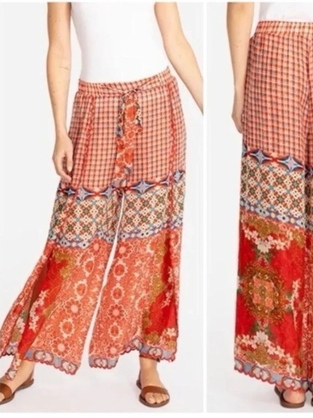 Johnny Was Tura Wrap Multi Color Red Pants Size XS